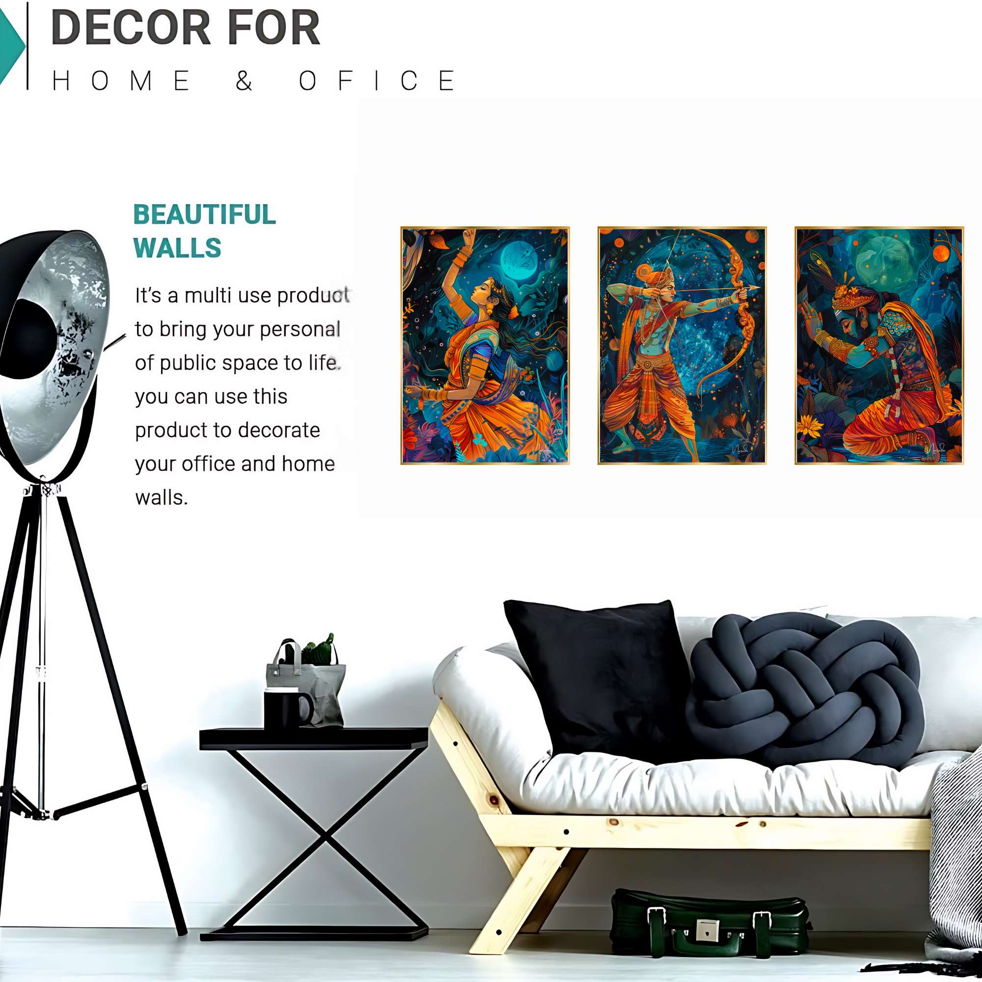 Set of Three Wall Paintings for Wall Dacoration Golden Framed Wall Paintings for Living Room & Bedroom Wall Art for Home Decoration & Office Wall Décor (18x12 inch CH-GD3-13) - Image 3